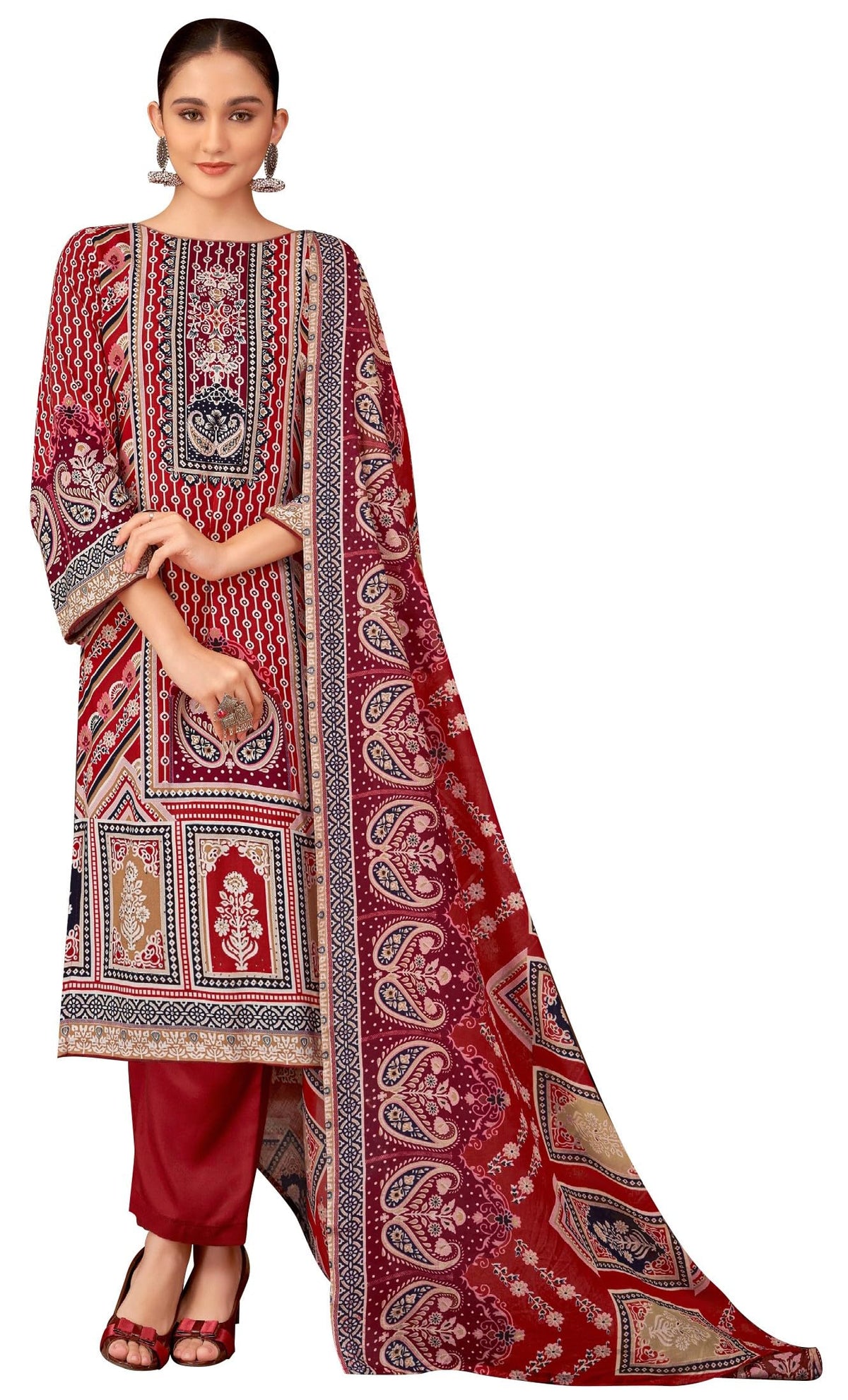 DRAVINAM Trends Women's Unstitched Salwar Suit Dress Material - Cotton Digital Printed Organza Embroidered Kameez II Unstitch Bottoms II Cotton Dupatta