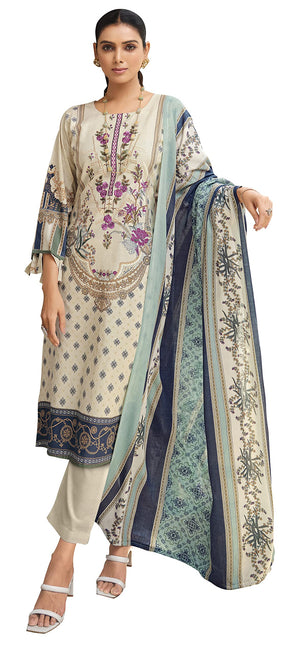DRAVINAM Trends Women Unstitched Pakistani Print Embroidered Cotton Salwar Suit Dress Materials with Dupatta, Free Size