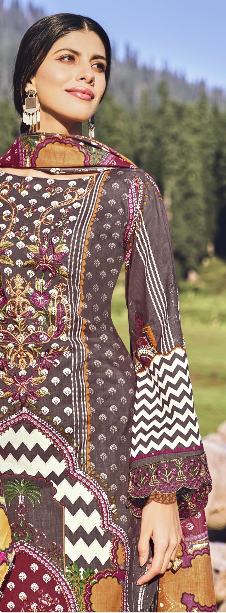 DRAVINAM Trends Unstitched Pakistani Print Embroidered Cotton Salwar Suit Dress Materials with Dupatta