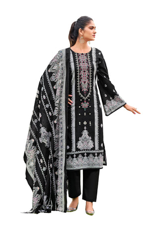 DRAVINAM Trends Women's Pakistani Print Embroidered Unstitcehd Pure Cambric Cotton Salwar Suit Dress Materials with Pure Cotton Printed Dupatta