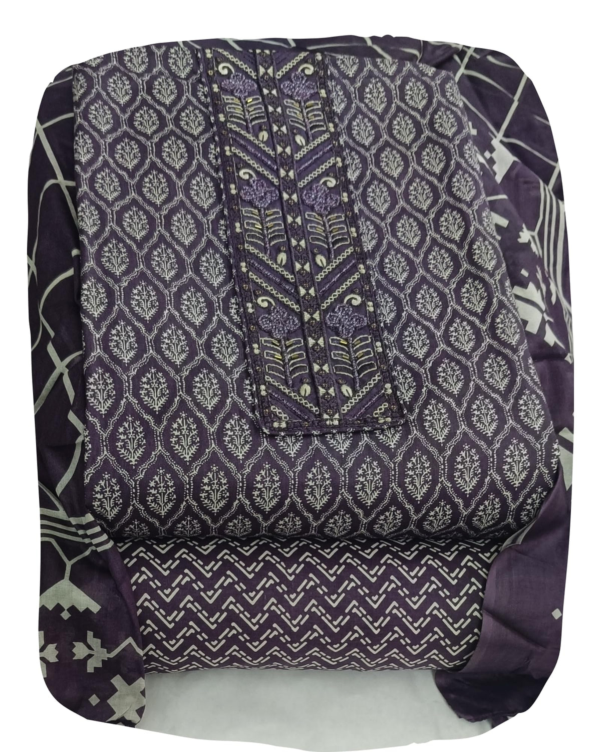 DRAVINAM Trends Women's Premium Cotton Jaipuri Printed Embroidered and Hand Work Unstitched Salwar Suit Dress Material with Mulmul Cotton Dupatta