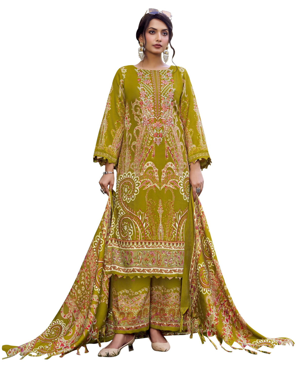DRAVINAM Trends Women's winter wear unstitched embroidered Woollen Pashmina Suit Dress Material with Pashmina Printed Shawl Dupatta