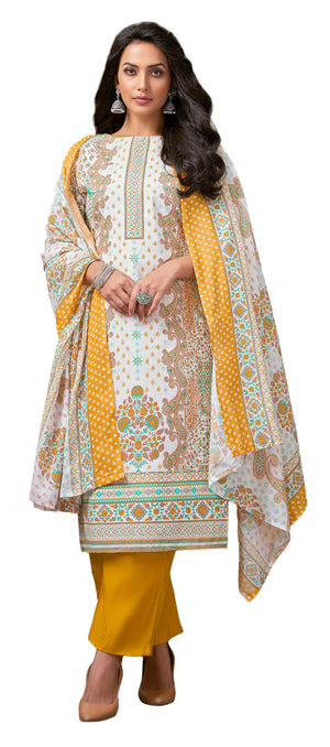 DRAVINAM Trends Pure Cotton Printed Dress Material Salwar Siroski Work Suit with Unstitched Bottoms and Cotton Dupatta