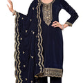 DRAVINAM Trends Women's Winter Wear Pure Velvet Fancy Embroidered Unstitched Salwar suit Material with Velvet Embroidered Fancy Dupatta and Velvet Embroidered Unstitch Bottoms