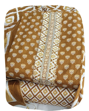 DRAVINAM Trends Women's Jaipuri Printed Embroidered and Hand Work Premium Cambric Cotton Unstitched Salwar Suit Dress Material with Mulmul Cotton Dupatta