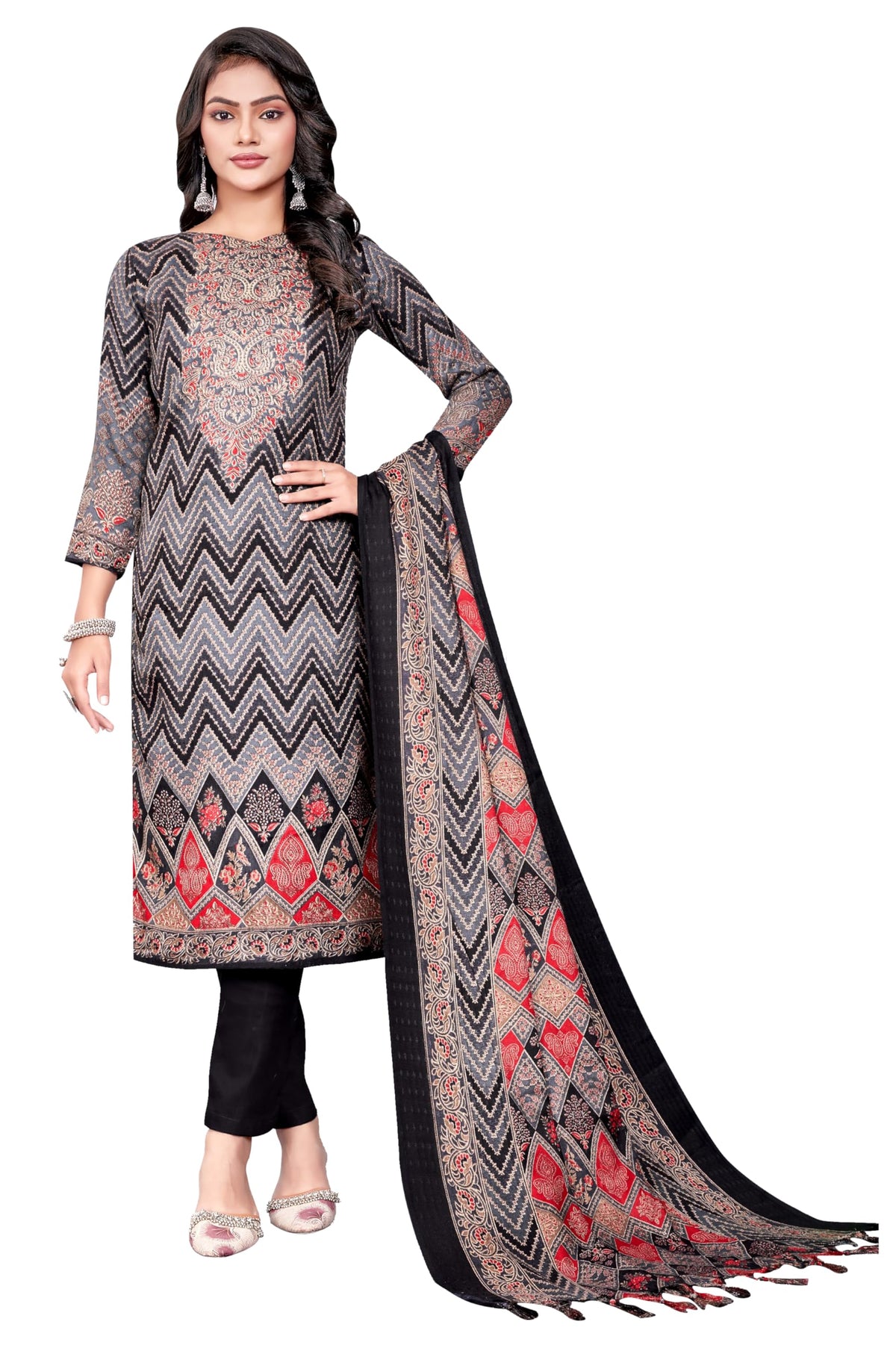 DRAVINAM Trends Women's Pakistani Printed Pashmina Wool Winter Wear Unstitch Salwar Suit Dress Material with Pashmina Printed Shawl Dupatta