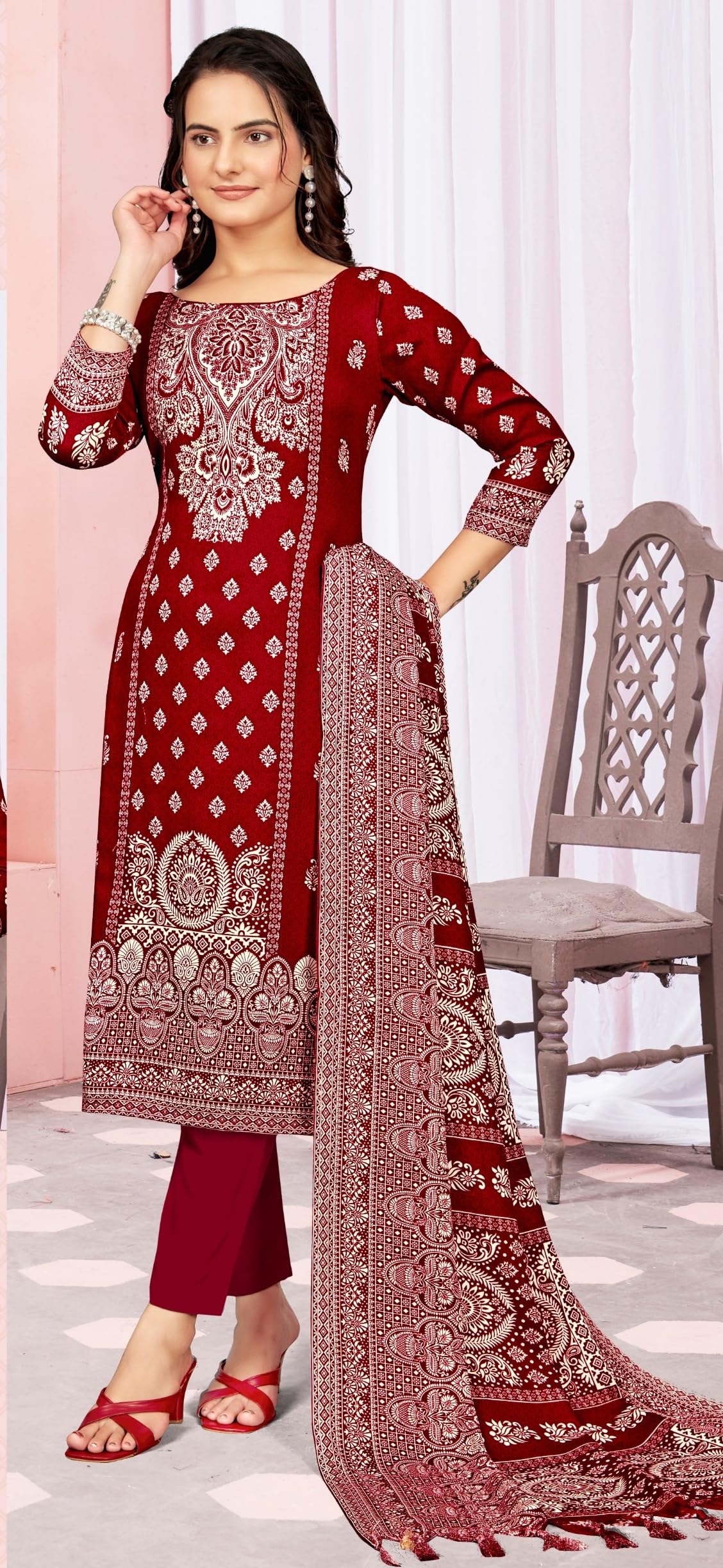 DRAVINAM Trends Women's Unstitched Winter Wear Digital Printed Heavy Woolen Pashmina Salwar Suit Dress Material with Printed Shawl Dupatta