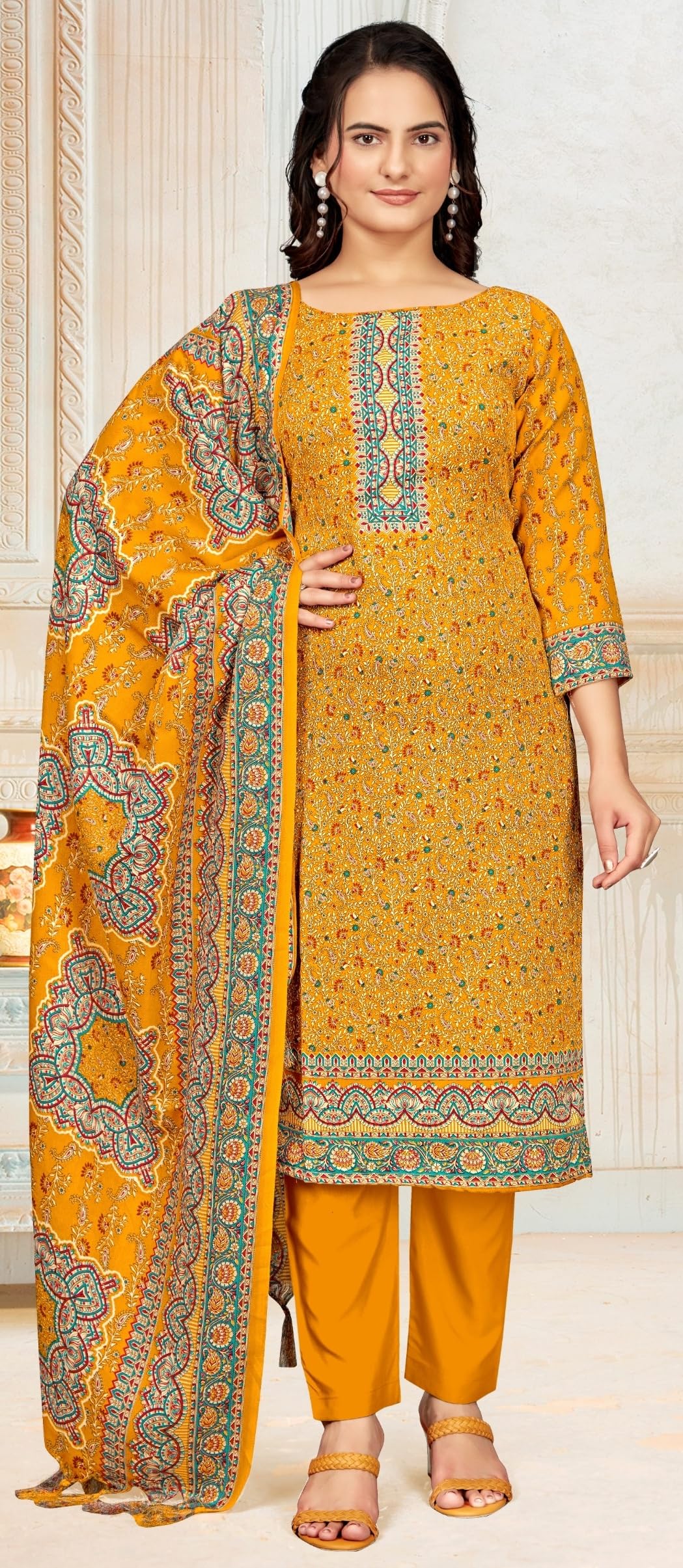 DRAVINAM Trends Women's Unstitched Winter Wear Kaani Digital Printed Heavy Woolen Pashmina Salwar Suit Dress Material with Printed Shawl Dupatta