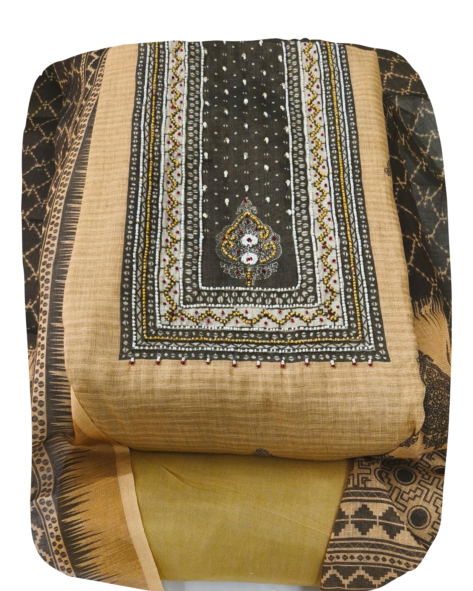 DRAVINAM Trends Women's Tissue Silk Embroidered Unstitched Suit Set with Shantoon Bottom & Dupatta