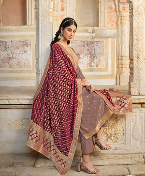 DRAVINAM Trends Women's Coral Silk Weaving Jacquard Unstitched Pakistani Salwar Suit Dress Material with Pure Coral Silk Weaving Jacquard Dupatta (Blue)
