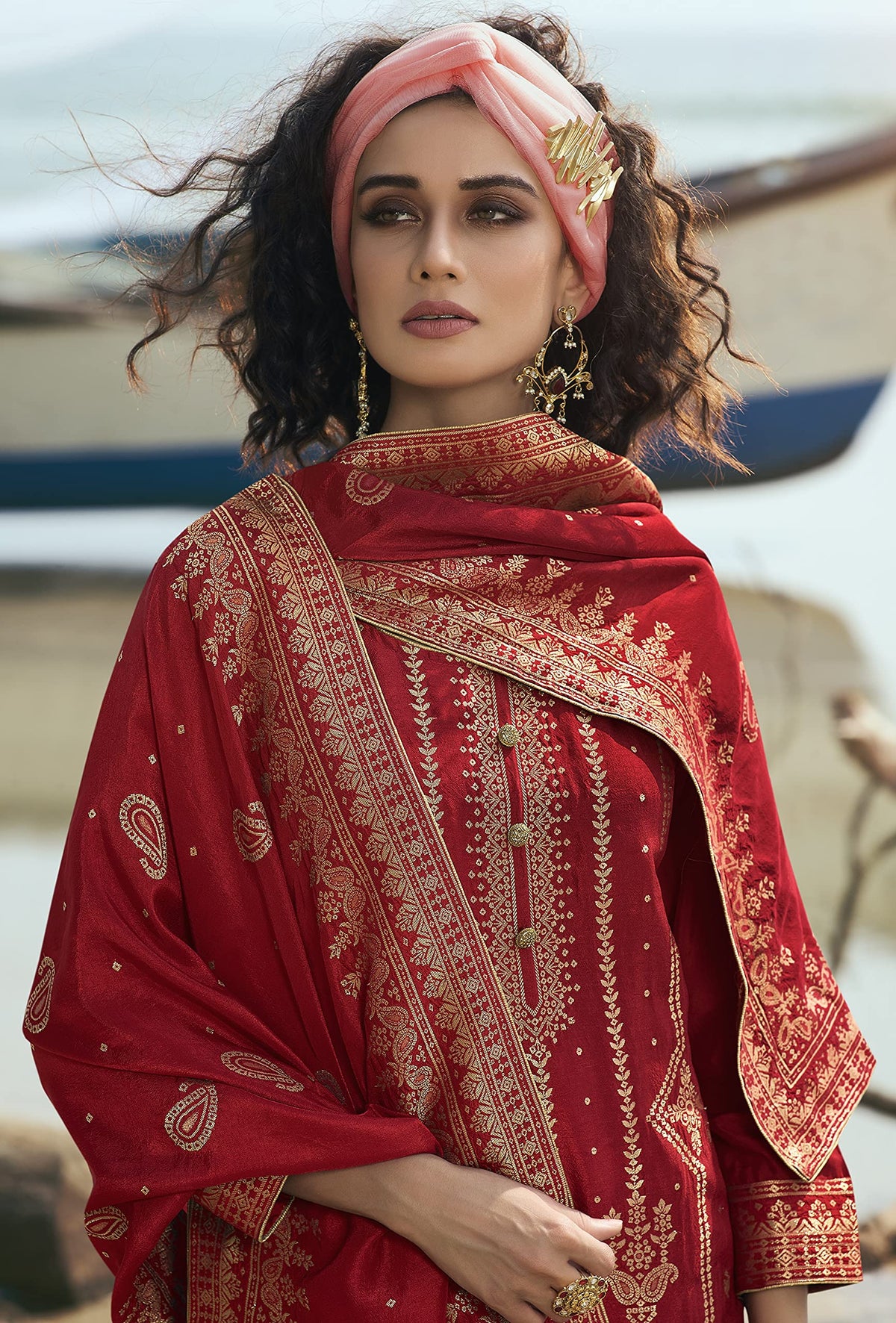 DRAVINAM Trends Women's Pure Banarasi Silk Unstitched Embroidered Sharara Style salwar Suit Dress Material with Heavy Pure Banarasi Jacquard Silk Dupatta (Free size_Magenta)