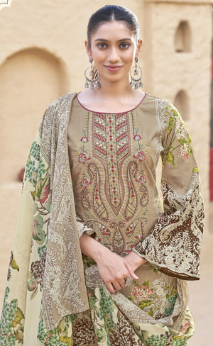 DRAVINAM Trends Women's Unstitched Premium Cambric Cotton Embroidered Printed Suit Material