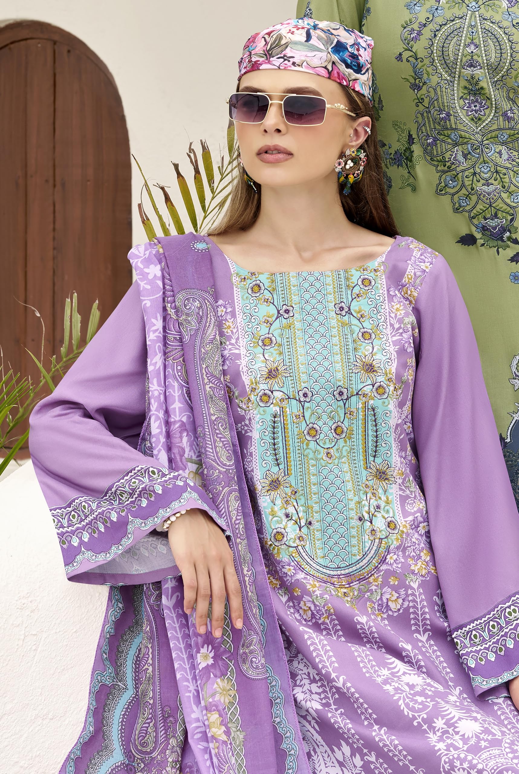 DRAVINAM Trends Unstitched Pakistani Embroidered Pure Rayon Salwar Suit Dress Materials with Cotton Dupatta