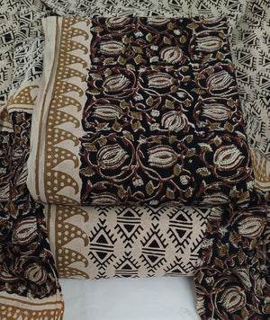 DRAVINAM Trends Women's Jaipuri Pure Cotton Handmade Floral Block Bagh Print Unstitched Dress Material Set with Dupatta (Top, Bottom, and Dupatta Fabric)