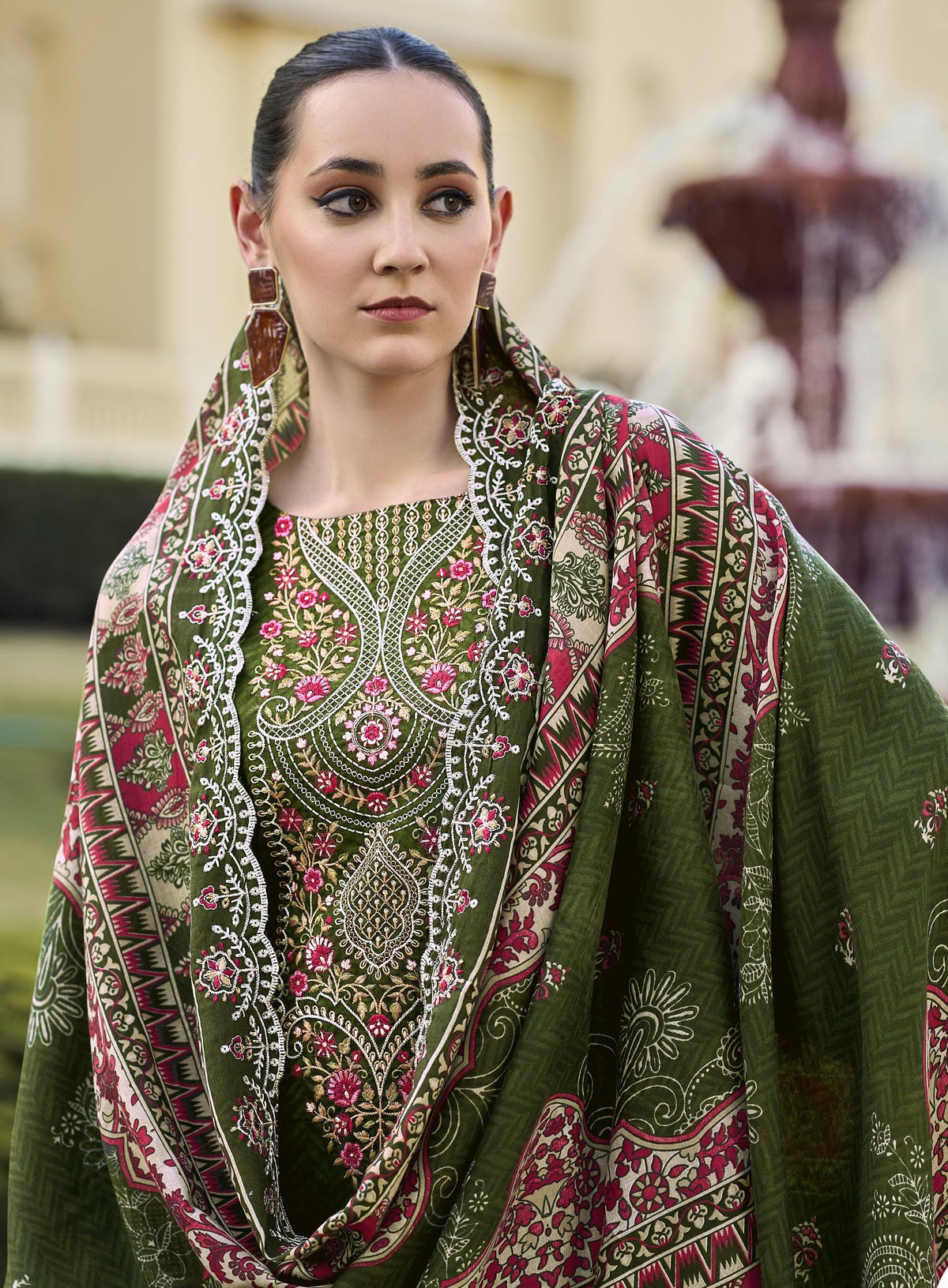 DRAVINAM Trends Women's Unstitched Pakistani Digital Print Embroidered Pure Cotton Salwar Suit Dress Materials with Cotton Embroidered Cutwork Dupatta