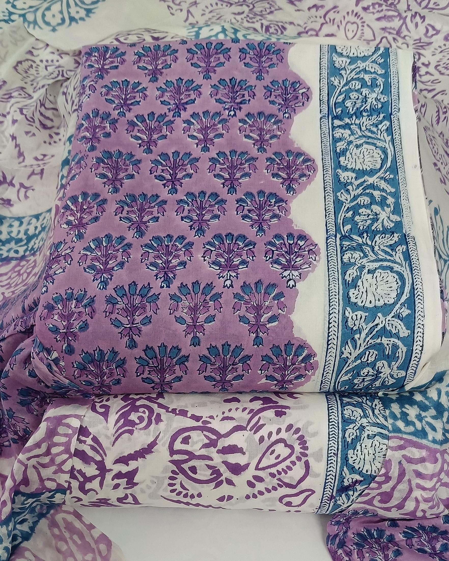 DRAVINAM Trends Hand Block Dabu Print Indigo Cambric Unstitched Cotton Suit Dress Material for Women with Mulmul Cotton Hand Printed Dupatta