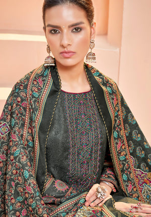 DRAVINAM Trends Women's Swaroski Work Unstitched Digital Printed Embroidered Winter Woollen Pashmina Salwar Suit Dress Material with Woolen Shawl Dupatta