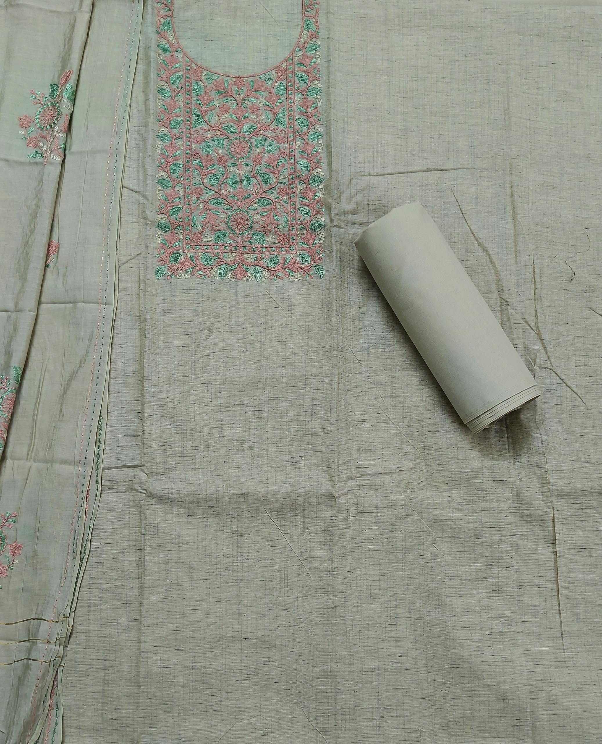 DRAVINAM Trends Embroidered Premium Cotton Unstitched Suit Dress Material for Women with Soft Silk Embroidered Dupatta