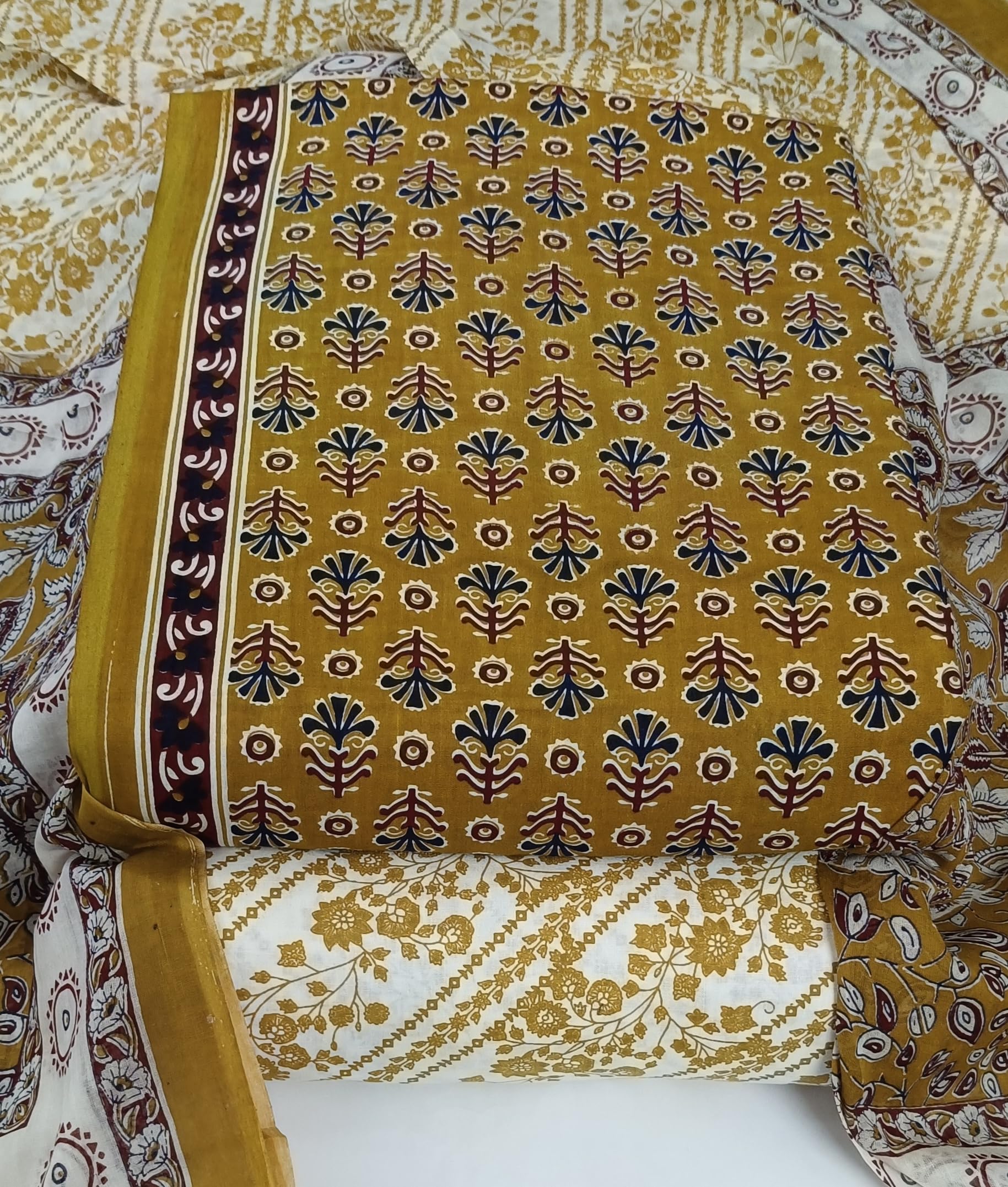 DRAVINAM Trends Jaipuri Print Cambric Cotton Unstitched Salwar Suit Dress Material for Women with Mulmul Cotton Dupatta
