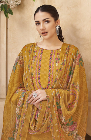 DRAVINAM Trends Women's Unstitched Viscose Maslin Hand Embroidered Suit Material - Viscose Maslin Digital Printed Hand Embroidered Kameez II Rayon Bottoms II Half Pure Digital Printed Dupatta