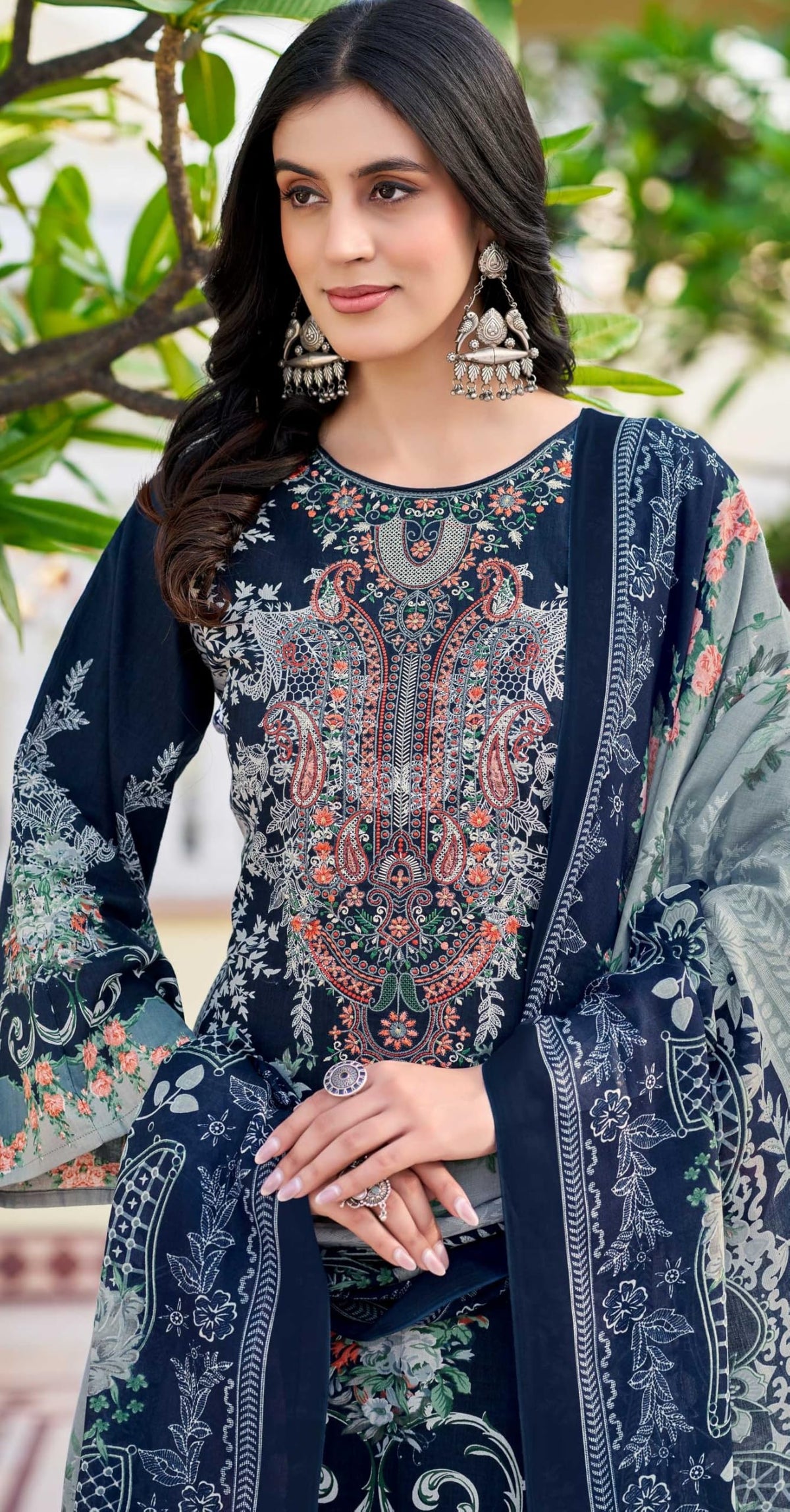 DRAVINAM Trends Kurti 2.50 mtrs, PURE COTTON DYED (2.7 m),PURE LAWN MULMUL DIGITAL PRINT VOIL DUP (2.25|Black