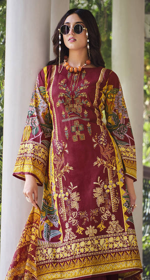 DRAVINAM Trends Printed Embroidered Pakistani Unstitched Pure Cotton Salwar Suit Dress Materials Fabric with Cotton Printed Dupatta for Women (Sky Blue)