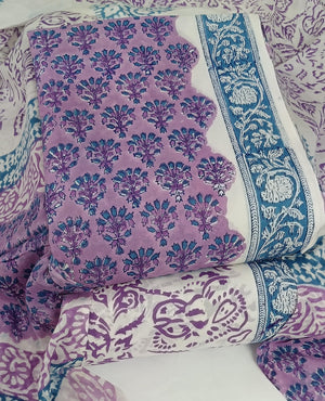 DRAVINAM Trends Hand Block Dabu Print Indigo Cambric Unstitched Cotton Suit Dress Material for Women with Mulmul Cotton Hand Printed Dupatta