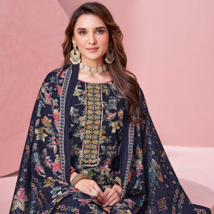 DRAVINAM Trends Pure Viscose Rayon Cotton Discharge Foil Printed Fancy Embroidered Suit Dress Material with Unstitched Bottoms and Cotton Silk Printed Dupatta