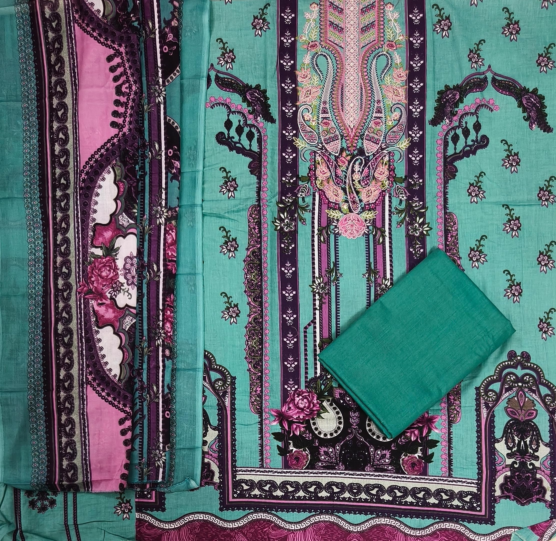 DRAVINAM Trends Women's Pure Cotton Unstitched Salwar Suit Dress Material Set | Pakistani Prints with Embroidery I Mulmul Dupatta