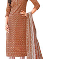 DRAVINAM Trends Women's Pure Cotton Batik Printed Unstitiched Salwar Suit Dress Material with Cotton Printed Dupatta (Brown)