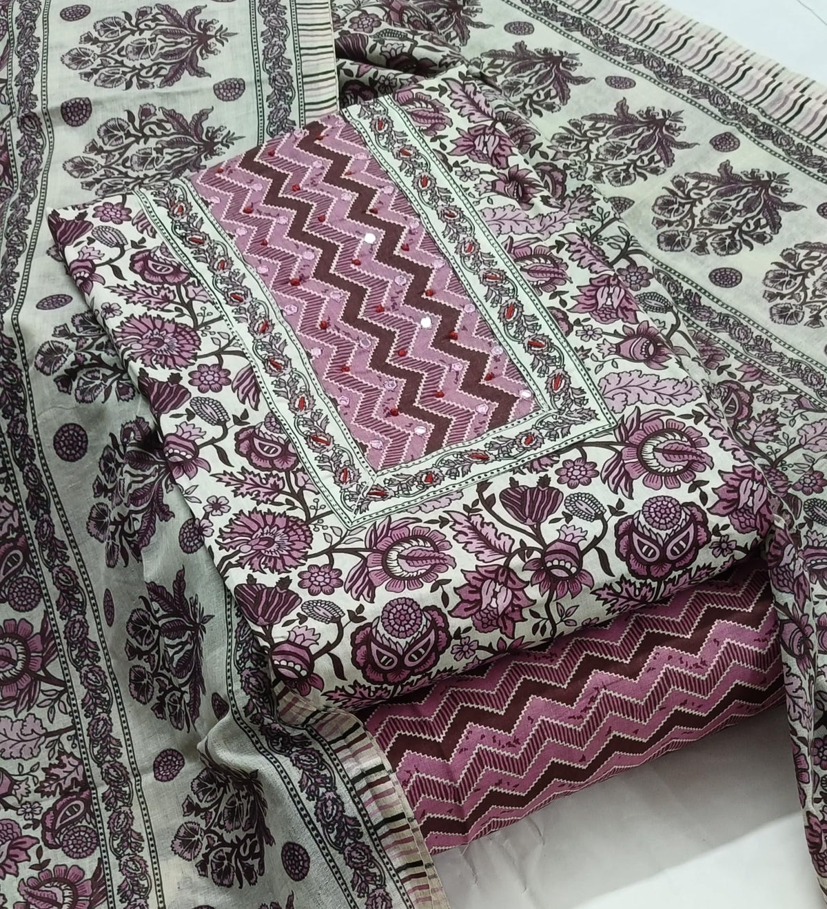 DRAVINAM Trends Women's Ethnic Pure Cotton Jaipuri Printed Unstitched Salwar Suit Dress Material with Dupatta