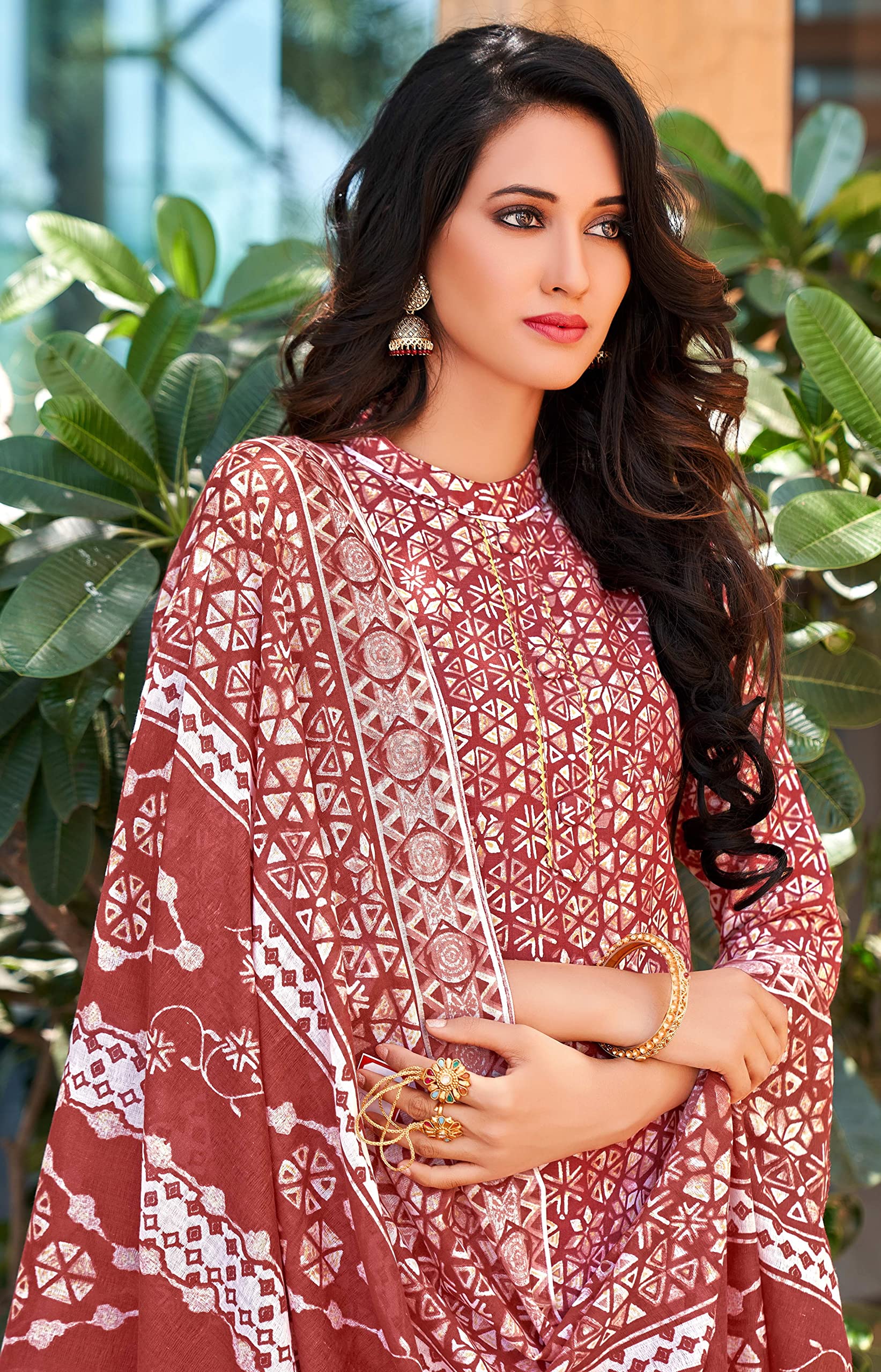 DRAVINAM Trends Women's Pure Cotton Batik Printed Unstitiched Salwar Suit Dress Material with Cotton Printed Dupatta (Pink)