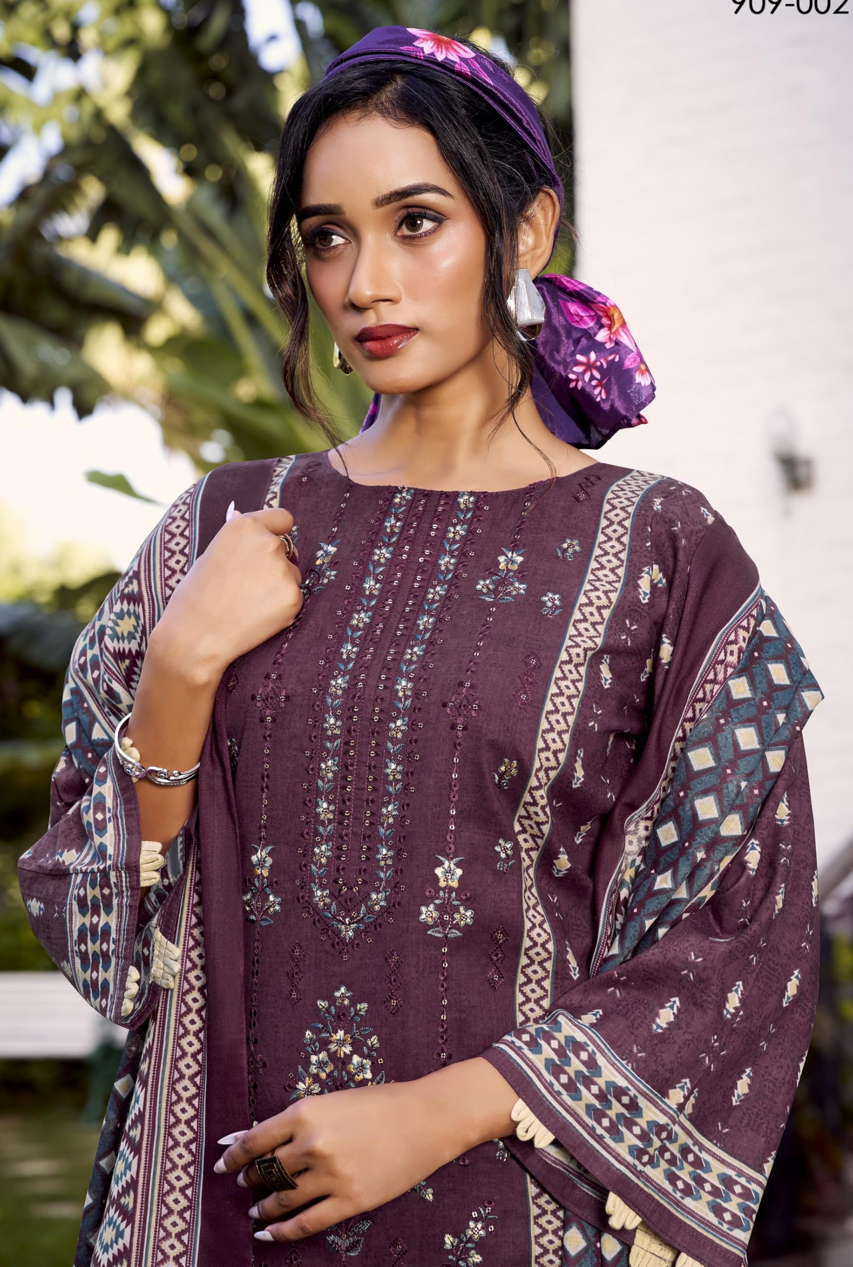 DRAVINAM Trends Unstitched Karachi Lawn Cotton Pakistani Digital Printed Embroidered Suit Dress Material with Unstitched Bottoms and Cotton Dupatta