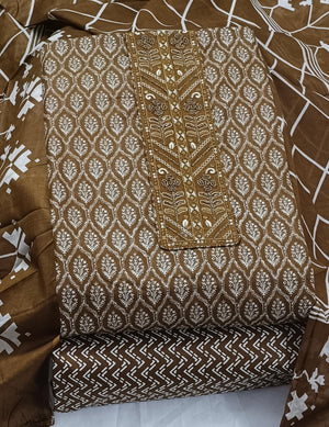DRAVINAM Trends Women's Premium Cotton Jaipuri Printed Embroidered and Hand Work Unstitched Salwar Suit Dress Material with Mulmul Cotton Dupatta
