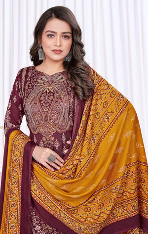 DRAVINAM Trends Printed Pashmina Unstitch Salwar Suit Dress Material with Printed Shawl Dupatta
