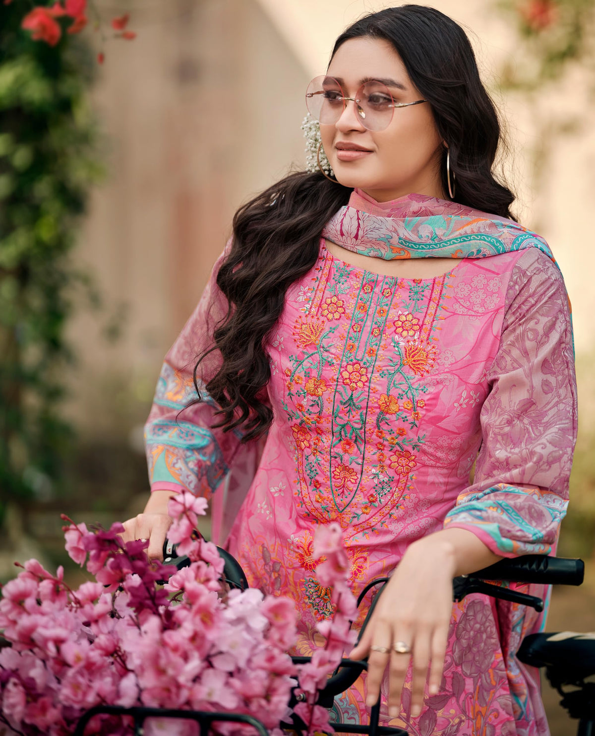 DRAVINAM Trends Women's Unstitched Salwar Suit Dress Material - Cotton Digital Printed Organza Embroidered Kameez II Unstitch Bottoms II Cotton Dupatta