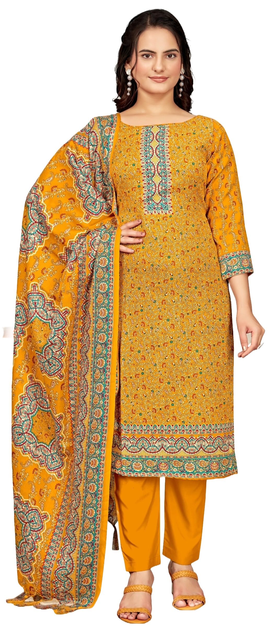 DRAVINAM Trends Women's Unstitched Winter Wear Kaani Digital Printed Heavy Woolen Pashmina Salwar Suit Dress Material with Printed Shawl Dupatta