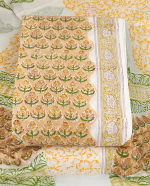 DRAVINAM Trends Hand Block Print Jaipuri Cambric Unstitched Cotton Suit Dress Material for Women with Mulmul Cotton Hand Printed Dupatta