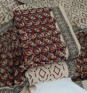DRAVINAM Trends Women's Jaipuri Pure Cotton Handmade Floral Block Bagh Print Unstitched Dress Material Set with Dupatta (Top, Bottom, and Dupatta Fabric)