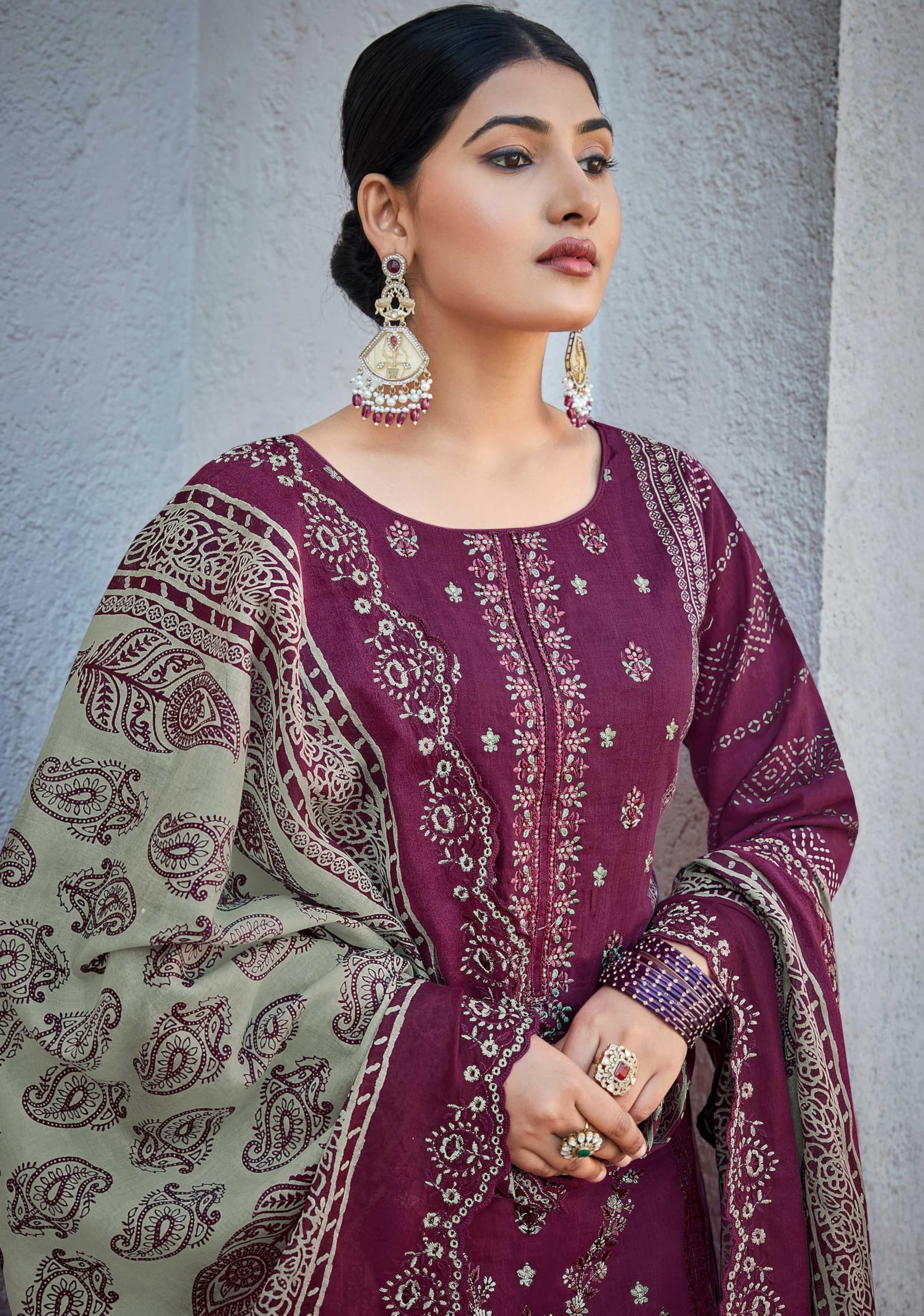 DRAVINAM Trends Women's Unstitched Pakistani Digital Print Embroidered Pure Cotton Salwar Suit Dress Materials with Cotton Digital Embroidered Cutwork Dupatta