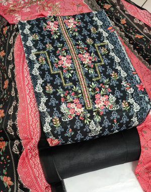 DRAVINAM Trends Women's Pure Cotton Unstitched Salwar Suit Dress Material Set | Pakistani Prints with Embroidery I Mulmul Dupatta