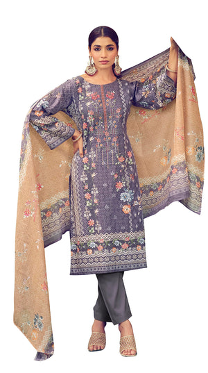DRAVINAM Trends Unstitched Pakistani Print Embroidered Cotton Suit Dress Materials with Printed Cotton Dupatta
