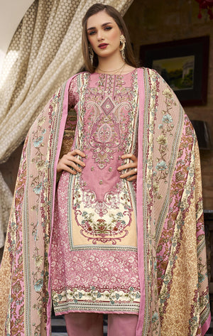 DRAVINAM Trends Unstitched Pakistani Embroidered Pure Cotton Salwar Suit Dress Materials with Cotton Dupatta