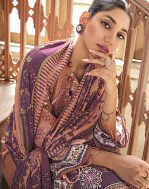 DRAVINAM Trends Women Unstitched Pakistani Print Embroidered Cotton Salwar Suit Dress Materials with Dupatta, Free Size