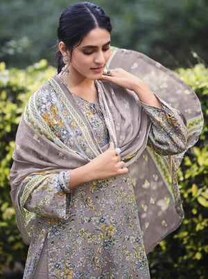 DRAVINAM Trends Unstitched Digital Printed Pure Cotton Embroidered Suit Set with Pure Bember Dupatta