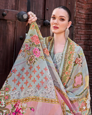 DRAVINAM Trends Women's Exquisite Unstitched Viscose Cambric Lawn Cotton Suit Dress Material with Embroidered Daman & Sleeves | Stylish Pure Cotton Digital Print Dupatta & Solid Bottoms