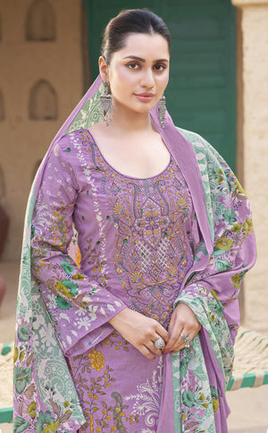 DRAVINAM Trends Women's Unstitched Premium Cambric Cotton Embroidered Printed Suit Material