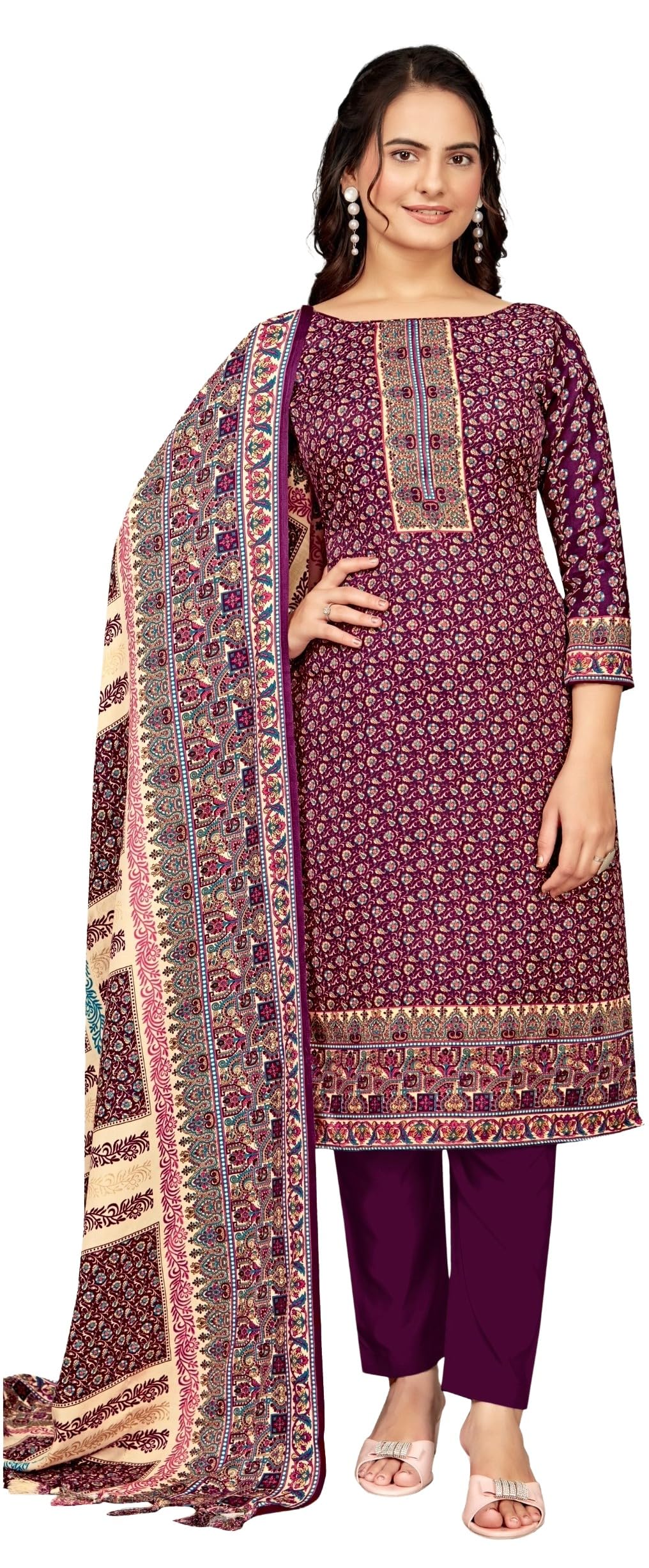 DRAVINAM Trends Women's Unstitched Winter Wear Kaani Digital Printed Heavy Woolen Pashmina Salwar Suit Dress Material with Printed Shawl Dupatta
