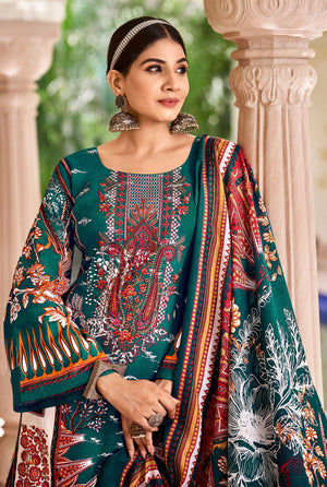 DRAVINAM Trends Lawn Cotton Pakistani Embroidered Suit Dress Material with Unstitched Bottoms and Cotton Dupatta