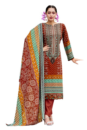 DRAVINAM Trends Unstitched Suit Material – Pure Cotton Digital Prints Daman Organza Embroidery Kameez, Cotton Bottoms and Dupatta